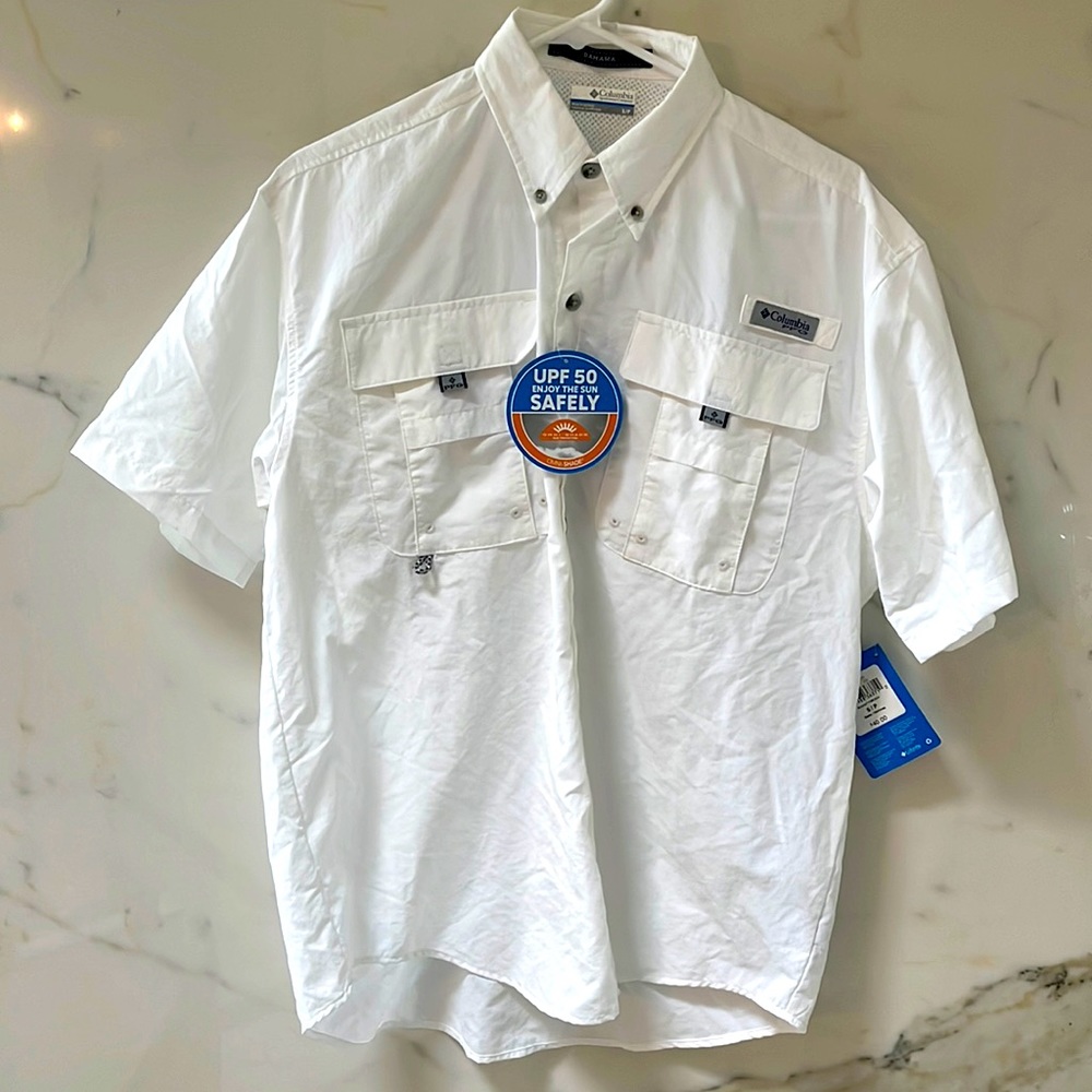 Columbia Bahama Omni shade shirt.  UFP 50 Size Small- New- White short sleeve